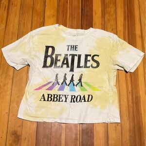The Beatles White and Yellow Graphic Tee with Multicolor Lettering